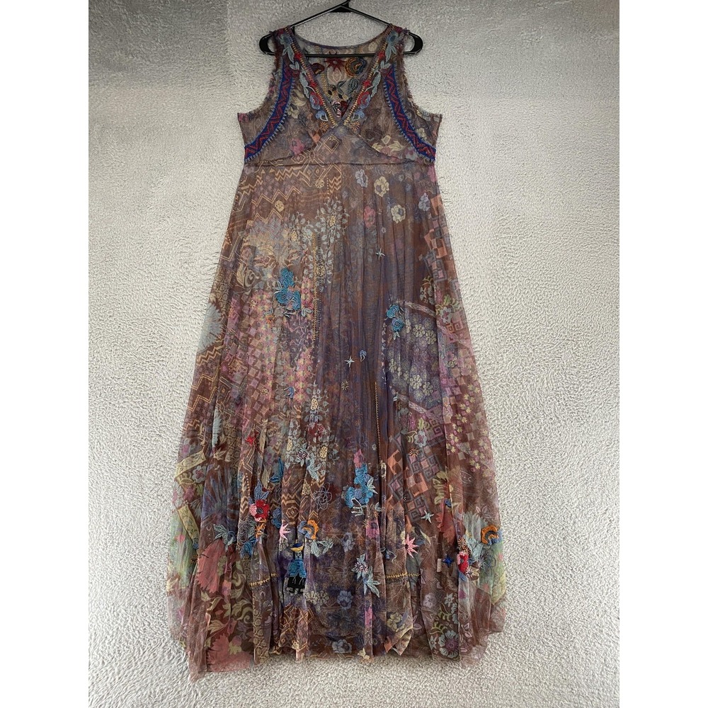 Biya Johnny Was Mesh Maxi Dress Womens M/L Floral Festival Embroidered Babydoll